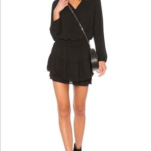 KRISA SMOCKED SURPLICE DRESS IN BLACK